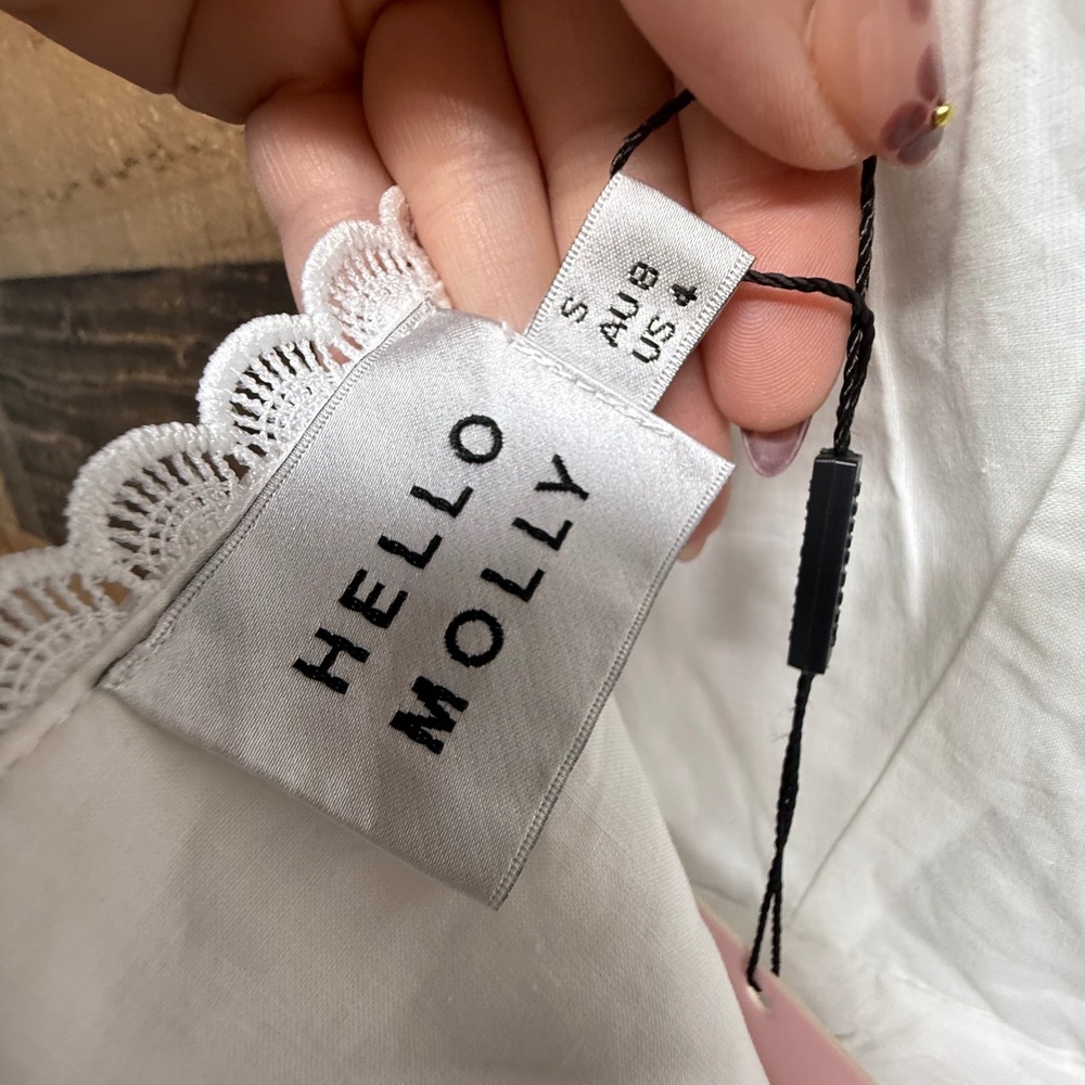 NEW Hello Molly White Mini Dress Scalloped Lace Trim V Neck Sleeveless Size S - Picture 7 of 9